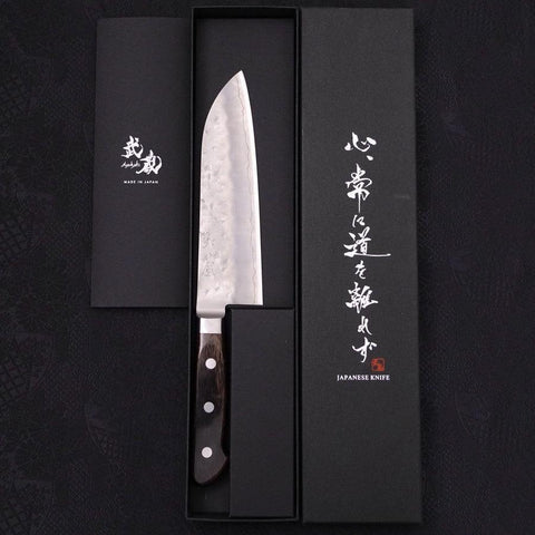 Santoku Silver Steel #3 Nashiji Western Handle 180mm (7”)-[Musashi]-[Japanese-Kitchen-Knives]