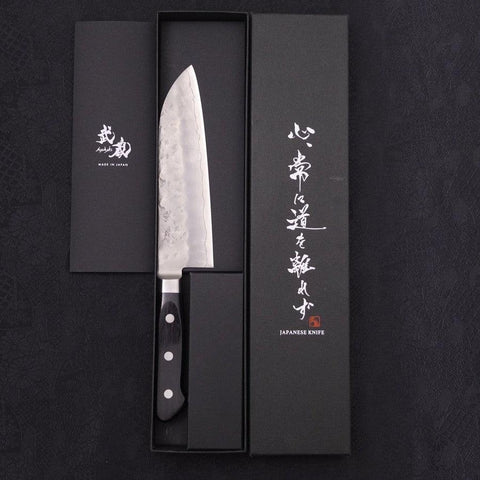 Santoku Silver Steel #3 Nashiji Western Black Handle 180mm (7”)-[Musashi]-[Japanese-Kitchen-Knives]