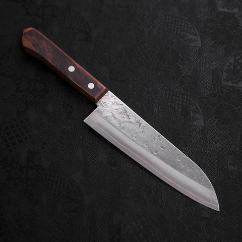 Santoku Silver Steel #3, Nashiji Westlicher Griff in Braun, 165mm-[Musashi]-[Japan-Küchenmesser]