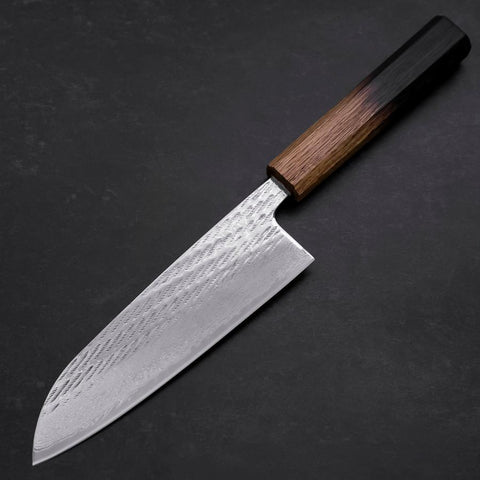 Santoku Silver Steel #3 Nawame Damascus Yaki Urushi Handle 165mm (6.5”)-[Musashi]-[Japan-Küchenmesser]