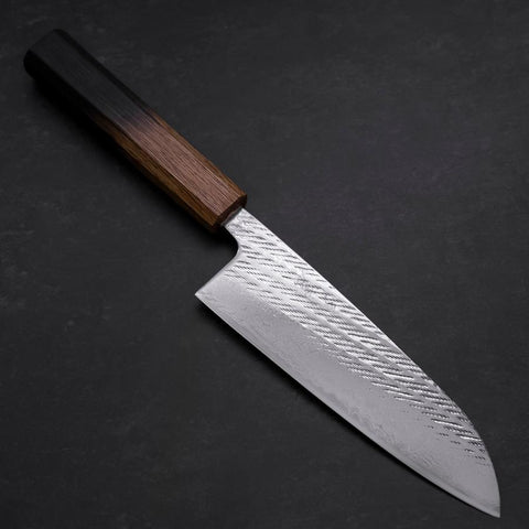 Santoku Silver Steel #3 Nawame Damascus Yaki Urushi Handle 165mm (6.5”)-[Musashi]-[Japan-Küchenmesser]