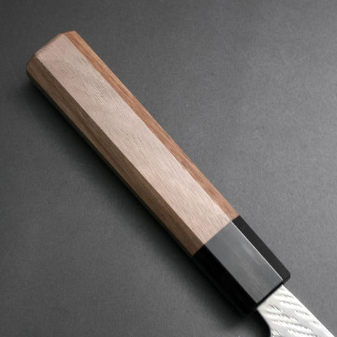 Santoku Silver Steel #3 Nawame Damast Büffelhorn und Walnussholz Griff 165mm-[Musashi]-[Japan-Küchenmesser]