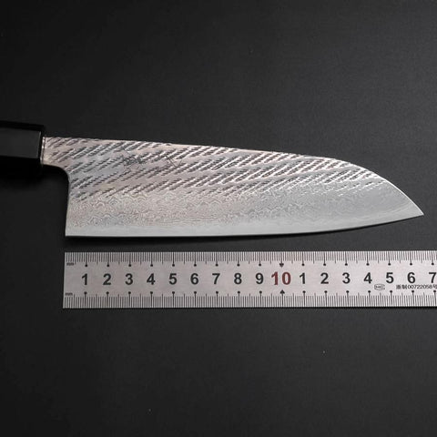 Santoku Silver Steel #3 Nawame Damast Büffelhorn und Walnussholz Griff 165mm-[Musashi]-[Japan-Küchenmesser]