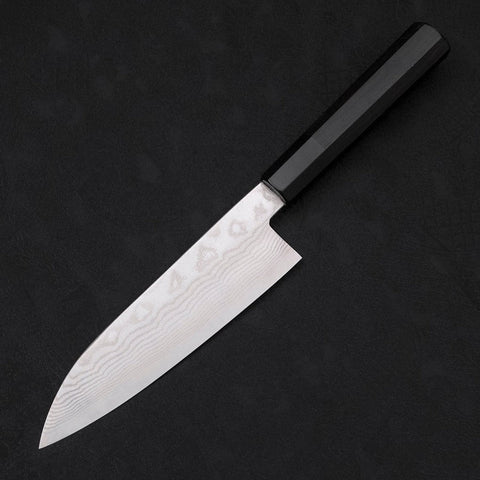 Santoku Silver Steel #3 Nickel Damascus Buffalo Ebony Handle 165mm-[Musashi]-[Japan-Küchenmesser]