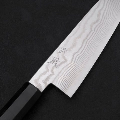 Santoku Silver Steel #3 Nickel Damascus Buffalo Ebony Handle 165mm-[Musashi]-[Japan-Küchenmesser]