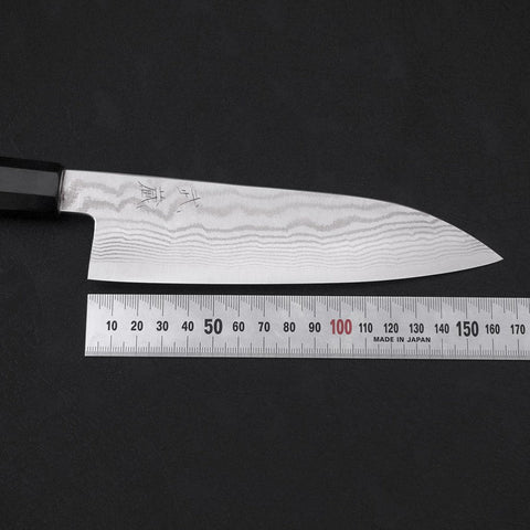 Santoku Silver Steel #3 Nickel Damascus Buffalo Ebony Handle 165mm-[Musashi]-[Japan-Küchenmesser]