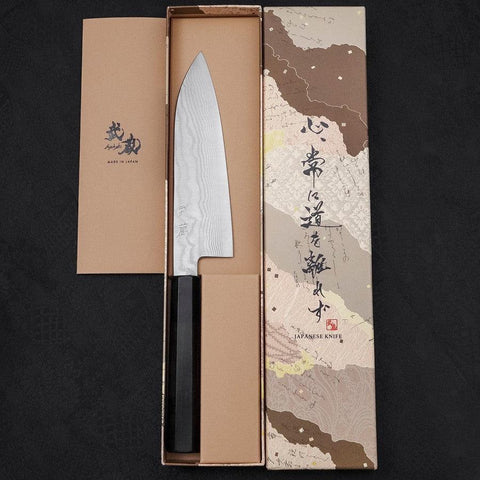 Santoku Silver Steel #3 Nickel Damascus Buffalo Ebony Handle 165mm-[Musashi]-[Japan-Küchenmesser]