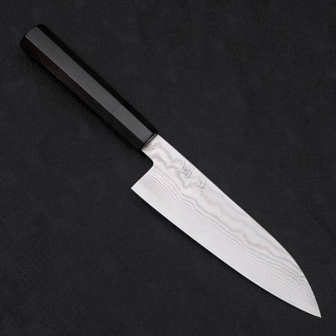 Santoku Silver Steel #3 Nickel Damascus Buffalo Ebony Handle 165mm-[Musashi]-[Japan-Küchenmesser]