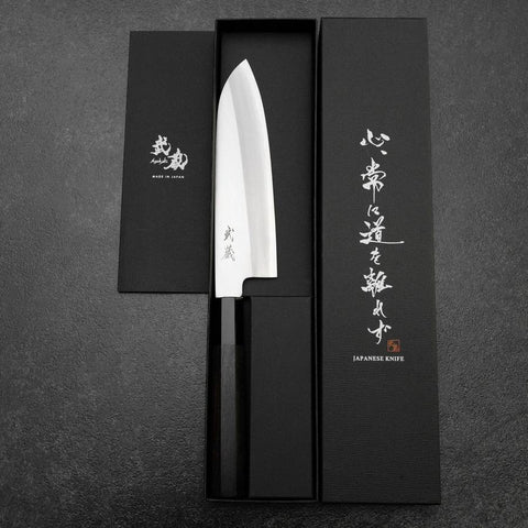 Santoku Silver Steel #3 Poliert Büffelhorn und Ebenholz Griff 165mm-[Musashi]-[Japan-Küchenmesser]