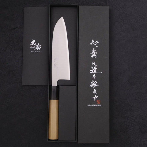 Santoku Silver Steel #3 Poliert Büffelhorn und Magnolienholz Griff 165mm-[Musashi]-[Japan-Küchenmesser]
