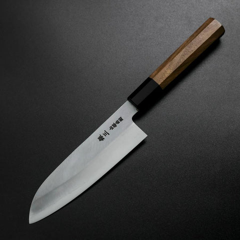 Santoku Silver Steel #3 Poliert Büffelhorn und Walnussholz Griff 155mm-[Musashi]-[Japan-Küchenmesser]