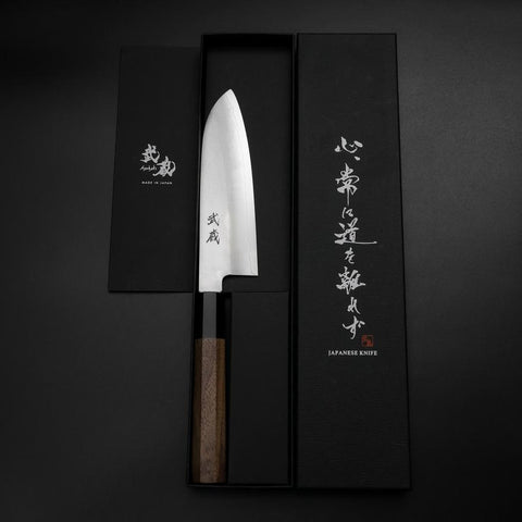 Santoku Silver Steel #3 Poliert Büffelhorn und Walnussholz Griff 155mm-[Musashi]-[Japan-Küchenmesser]