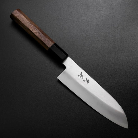 Santoku Silver Steel #3 Poliert Büffelhorn und Walnussholz Griff 155mm-[Musashi]-[Japan-Küchenmesser]