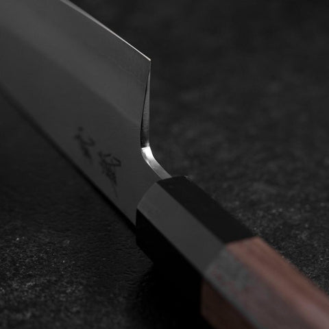 Santoku Silver Steel #3 Poliert Büffelhorn und Walnussholz Griff 170mm-[Musashi]-[Japan-Küchenmesser]