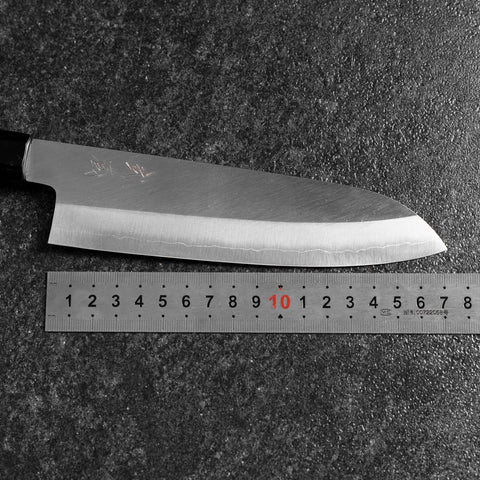 Santoku Silver Steel #3 Poliert Büffelhorn und Walnussholz Griff 170mm-[Musashi]-[Japan-Küchenmesser]