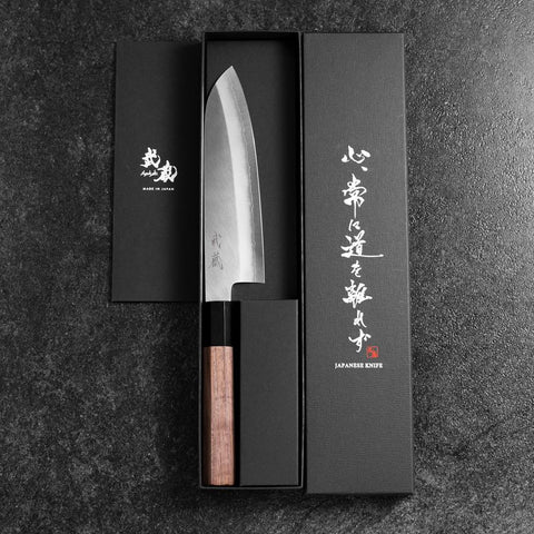 Santoku Silver Steel #3 Poliert Büffelhorn und Walnussholz Griff 170mm-[Musashi]-[Japan-Küchenmesser]
