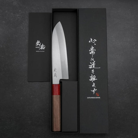 Santoku Silver Steel #3 Polished Walnut Handle 165mm (6.5”)-[Musashi]-[Japan-Küchenmesser]