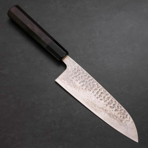 Santoku Silver Steel #3 Tsuchime Damast Büffelhorn und Ebenholz Griff 170mm-[Musashi]-[Japan-Küchenmesser]