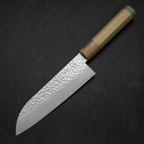 Santoku Silver Steel #3 Tsuchime Damast Büffelhorn und Magnolie Griff 170mm-[Musashi]-[Japan-Küchenmesser]