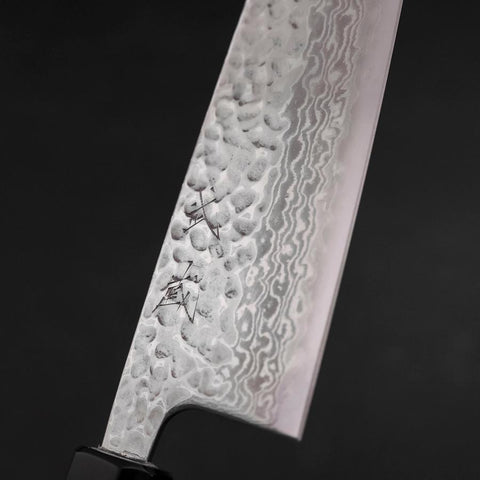 Santoku Silver Steel #3 Tsuchime Damast Büffelhorn und Magnolie Griff 170mm-[Musashi]-[Japan-Küchenmesser]