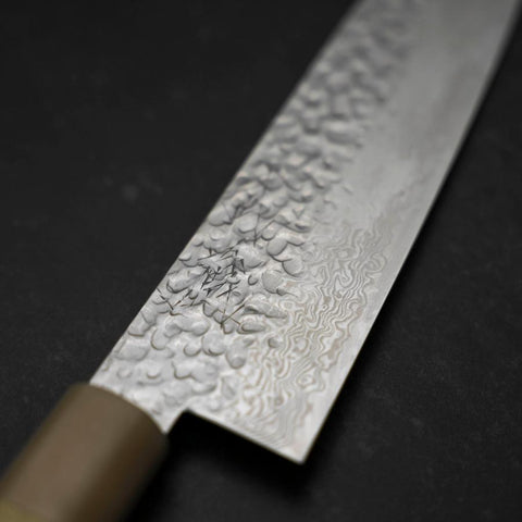 Santoku Silver Steel #3 Tsuchime Damast Büffelhorn und Magnolie Griff 170mm-[Musashi]-[Japan-Küchenmesser]