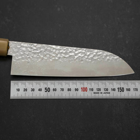 Santoku Silver Steel #3 Tsuchime Damast Büffelhorn und Magnolie Griff 170mm-[Musashi]-[Japan-Küchenmesser]