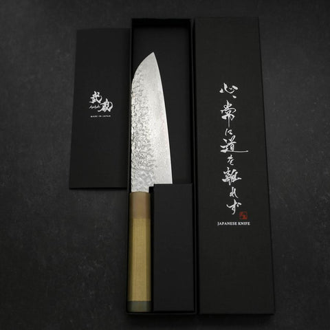 Santoku Silver Steel #3 Tsuchime Damast Büffelhorn und Magnolie Griff 170mm-[Musashi]-[Japan-Küchenmesser]