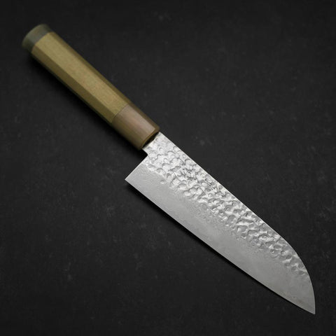 Santoku Silver Steel #3 Tsuchime Damast Büffelhorn und Magnolie Griff 170mm-[Musashi]-[Japan-Küchenmesser]