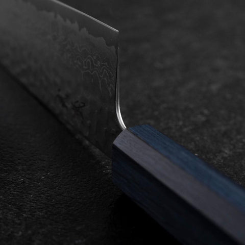 Santoku Silver Steel #3 Tsuchime Damast Dunkelblauer Urushi Griff 170mm-[Musashi]-[Japan-Küchenmesser]