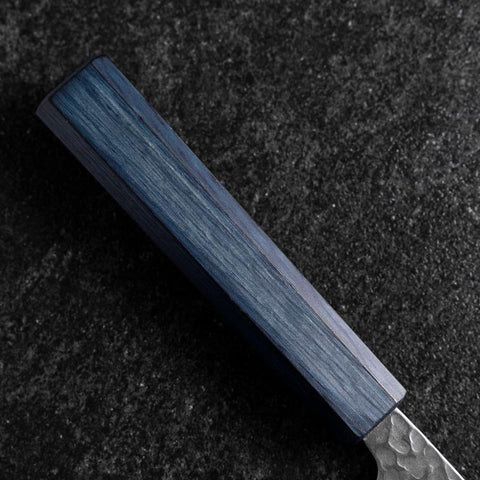 Santoku Silver Steel #3 Tsuchime Damast Dunkelblauer Urushi Griff 170mm-[Musashi]-[Japan-Küchenmesser]