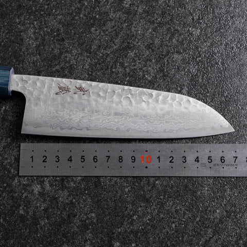 Santoku Silver Steel #3 Tsuchime Damast Dunkelblauer Urushi Griff 170mm-[Musashi]-[Japan-Küchenmesser]