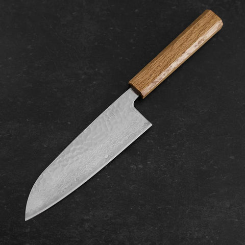 Santoku Silver Steel #3 Tsuchime Damast Eichenholz Griff 165mm-[Musashi]-[Japan-Küchenmesser]