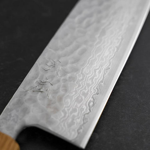 Santoku Silver Steel #3 Tsuchime Damast Eichenholz Griff 165mm-[Musashi]-[Japan-Küchenmesser]