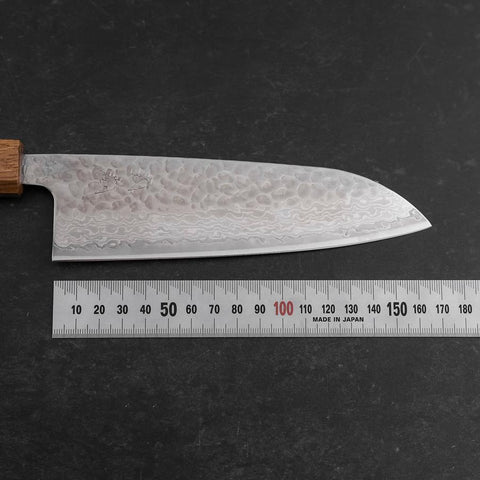 Santoku Silver Steel #3 Tsuchime Damast Eichenholz Griff 165mm-[Musashi]-[Japan-Küchenmesser]