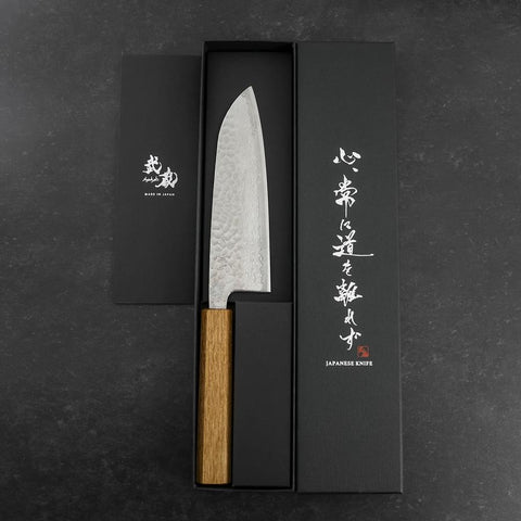 Santoku Silver Steel #3 Tsuchime Damast Eichenholz Griff 165mm-[Musashi]-[Japan-Küchenmesser]