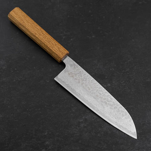 Santoku Silver Steel #3 Tsuchime Damast Eichenholz Griff 165mm-[Musashi]-[Japan-Küchenmesser]
