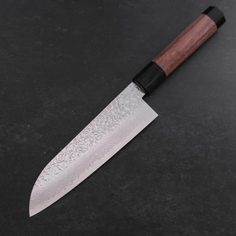 Santoku Silver Steel #3 Tsuchime Damast Walnuss Griff 170mm-[Musashi]-[Japan-Küchenmesser]