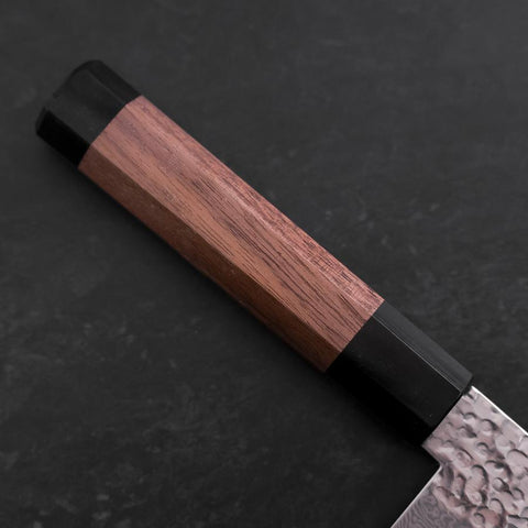 Santoku Silver Steel #3 Tsuchime Damast Walnuss Griff 170mm-[Musashi]-[Japan-Küchenmesser]