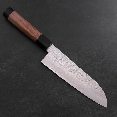 Santoku Silver Steel #3 Tsuchime Damast Walnuss Griff 170mm-[Musashi]-[Japan-Küchenmesser]