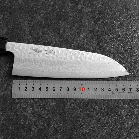 Santoku Silver Steel #3 Tsuchime Damast Walnussholz Griff 170mm-[Musashi]-[Japan-Küchenmesser]