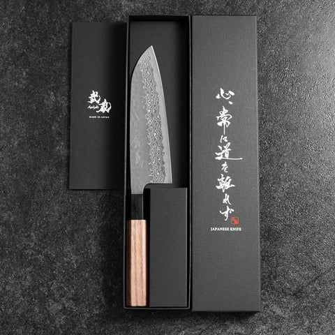 Santoku Silver Steel #3 Tsuchime Damast Walnussholz Griff 170mm-[Musashi]-[Japan-Küchenmesser]
