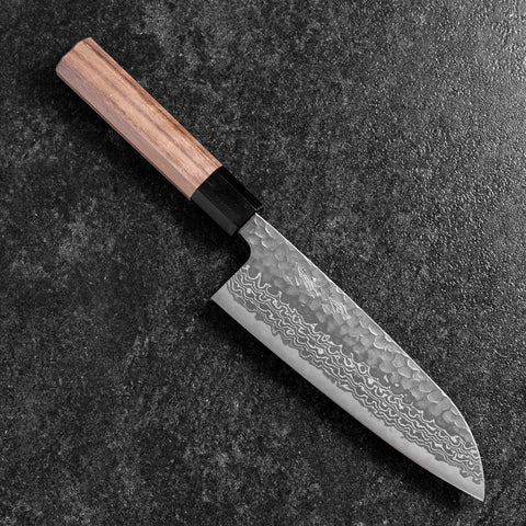 Santoku Silver Steel #3 Tsuchime Damast Walnussholz Griff 170mm-[Musashi]-[Japan-Küchenmesser]