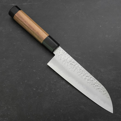 Santoku Silver Steel #3 Tsuchime Walnuss Griff 170mm-[Musashi]-[Japan-Küchenmesser]