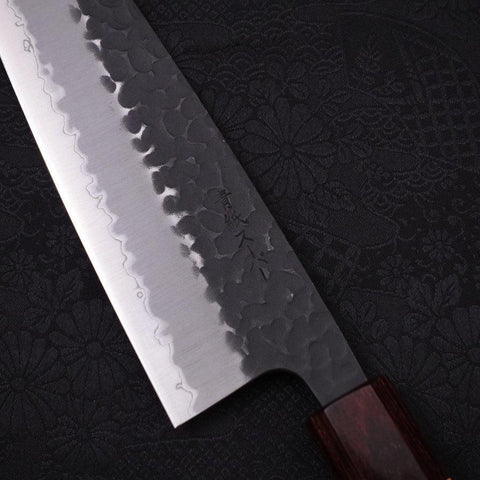 Santoku Stainless Clad Blue Super Kurouchi Tsuchime Zelkova Handle 170mm (6.7”)-[Musashi]-[Japan-Küchenmesser]
