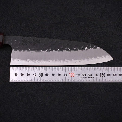 Santoku Stainless Clad Blue Super Kurouchi Tsuchime Zelkova Handle 170mm (6.7”)-[Musashi]-[Japan-Küchenmesser]