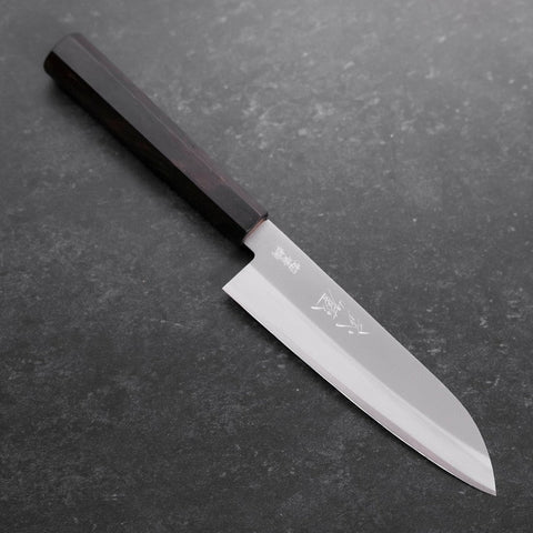 Santoku Stainless Clad Blue Super Polished Buffalo Ebony Handle 140mm (5.5”)-[Musashi]-[Japan-Küchenmesser]