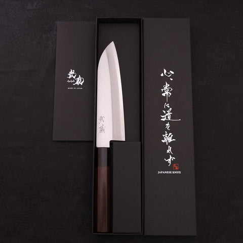 Santoku Stainless Clad Blue Super Polished Rosewood Handle 165mm (6.5”)-[Musashi]-[Japan-Küchenmesser]