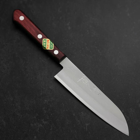 Santoku Stainless Clad Blue Super Polished Western Black Red Handle 140mm (5.5”)-[Musashi]-[Japan-Küchenmesser]