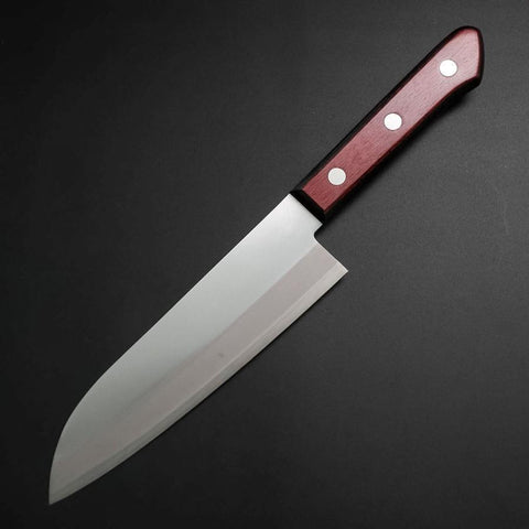 Santoku Stainless Clad Blue Super Polished Western Black Red Handle 165mm (Tsuba-nashi) (6.5”)-[Musashi]-[Japan-Küchenmesser]