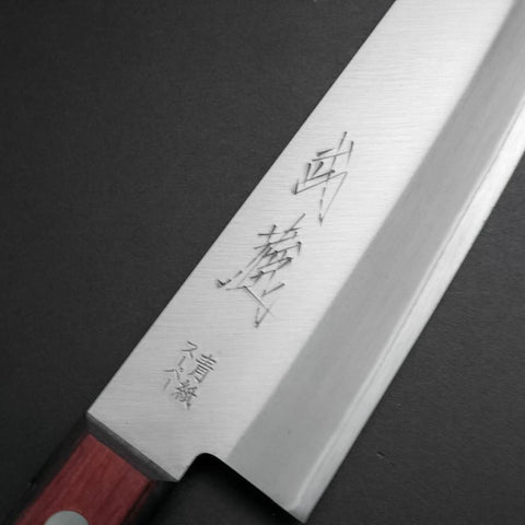 Santoku Stainless Clad Blue Super Polished Western Black Red Handle 165mm (Tsuba-nashi) (6.5”)-[Musashi]-[Japan-Küchenmesser]